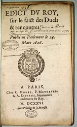 Frontispiece from Edict du Roy sur le Faict des Duels et Rencontres, March 1626